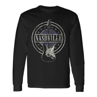 Vintage Nashville Souvenir Rock And Roll Guitar Player Long Sleeve T-Shirt - Seseable