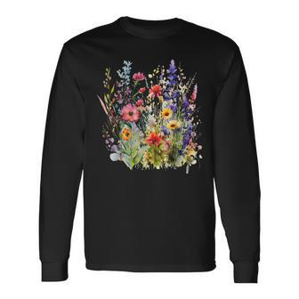 Vintage Nature Lover Botanical Floral Aesthetic Wildflowers Long Sleeve T-Shirt | Mazezy