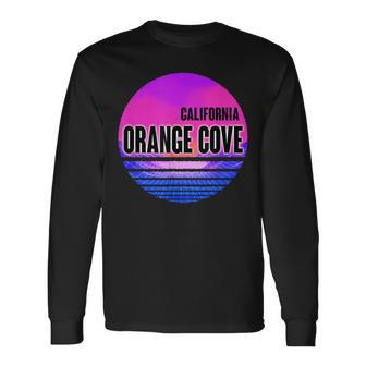 Vintage Orange Cove Vaporwave California Long Sleeve T-Shirt | Mazezy