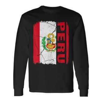 Vintage Peruvian Flag Peru Pride Roots Heritage Long Sleeve T-Shirt - Seseable