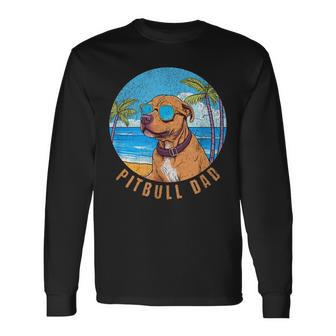 Vintage Pitbull Dad Sunset Pittie Dad Long Sleeve T-Shirt T-Shirt | Mazezy