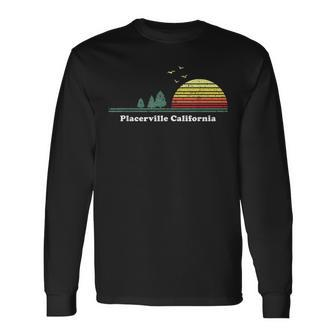 Vintage Placerville California Sunset Souvenir Print Long Sleeve T-Shirt | Mazezy