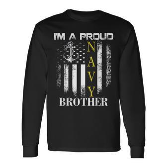 Vintage Im A Proud Navy Brother With American Flag Long Sleeve T-Shirt - Monsterry DE