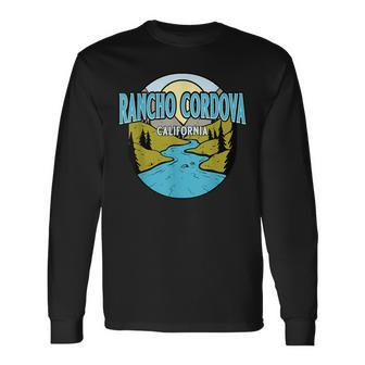 Vintage Rancho Cordova California River Valley Print Long Sleeve T-Shirt | Mazezy