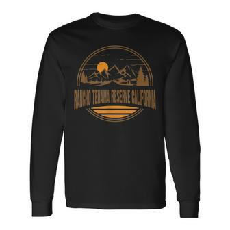 Vintage Rancho Tehama Reserve California Mountain Print Long Sleeve T-Shirt | Mazezy