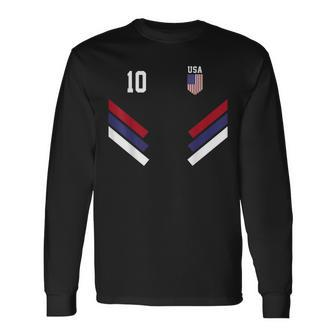Vintage Retro 10 American Football Usa Flag Soccer Jersey Long Sleeve T-Shirt - Seseable