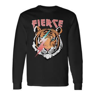 Vintage Retro Fierce Tiger Cool 80S 90S Style Lover Long Sleeve T-Shirt T-Shirt | Mazezy