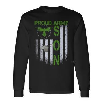 Vintage Retro Flag Proud Army Son Dog Tags Military Long Sleeve T-Shirt | Mazezy