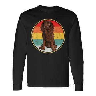 Vintage Retro Sunset American Water Spaniel Dog Long Sleeve T-Shirt | Mazezy