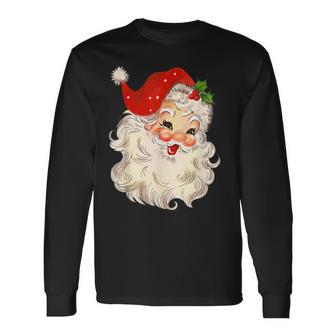 Vintage Santa Claus Face Christmas Xmas Santa Claus Long Sleeve T-Shirt - Seseable