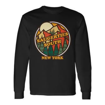 Vintage Saugerties South New York Mountain Souvenir Print Long Sleeve T-Shirt | Mazezy