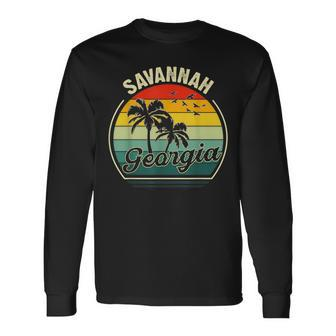 Vintage Savannah Beach Georgia Summer Vacation Sunset Palm Georgia And Merchandise Long Sleeve T-Shirt T-Shirt | Mazezy