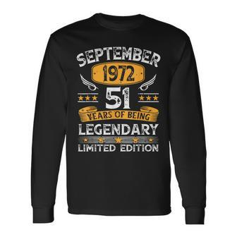 Vintage September 1972 51 Years Old 51St Birthday Long Sleeve T-Shirt | Mazezy