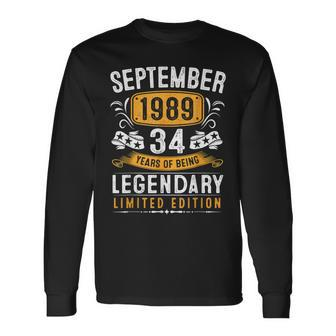Vintage September 1989 34 Years Old 34Th Birthday Long Sleeve T-Shirt - Seseable