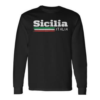 Vintage Sicilia Italia Sicily Italian Flag Italy Souvenir Long Sleeve T-Shirt T-Shirt | Mazezy