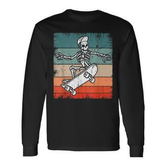 Vintage Skateboarding Skeleton Retro Halloween Skateboard Skateboarding Long Sleeve T-Shirt T-Shirt | Mazezy