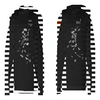 Vintage Skeleton Basketball Player Dunking Halloween Basketball Long Sleeve T-Shirt T-Shirt | Mazezy