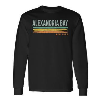 Vintage Stripes Alexandria Bay Ny Long Sleeve T-Shirt | Mazezy