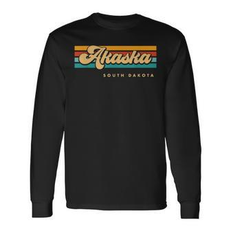 Vintage Sunset Stripes Akaska South Dakota Long Sleeve T-Shirt | Mazezy