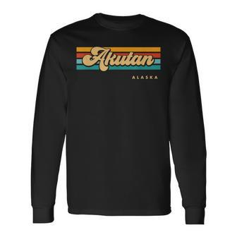 Vintage Sunset Stripes Akutan Alaska Long Sleeve T-Shirt | Mazezy