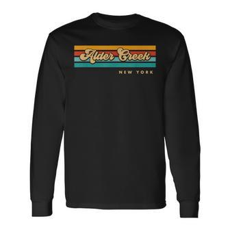 Vintage Sunset Stripes Alder Creek New York Long Sleeve T-Shirt | Mazezy