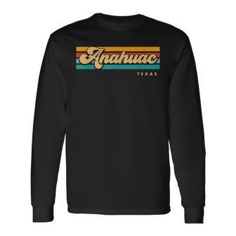 Vintage Sunset Stripes Anahuac Texas Long Sleeve T-Shirt | Mazezy