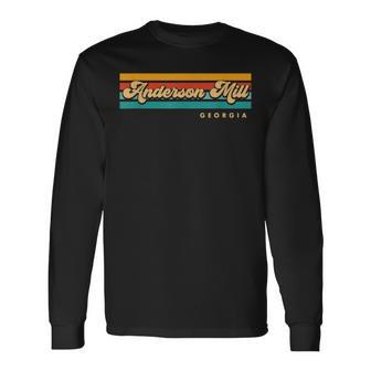 Vintage Sunset Stripes Anderson Mill Georgia Long Sleeve T-Shirt | Mazezy