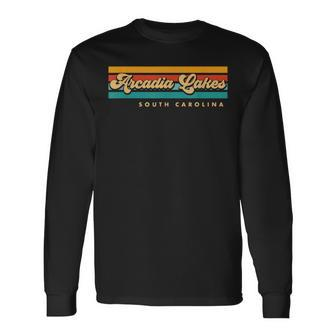 Vintage Sunset Stripes Arcadia Lakes South Carolina Long Sleeve T-Shirt | Mazezy