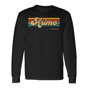 Vintage Sunset Stripes Arimo Idaho Long Sleeve T-Shirt | Mazezy