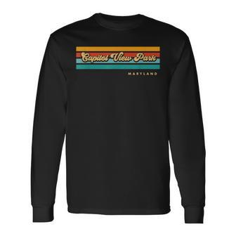 Vintage Sunset Stripes Capitol View Park Maryland Long Sleeve T-Shirt | Mazezy