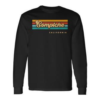 Vintage Sunset Stripes Comptche California Long Sleeve T-Shirt | Mazezy