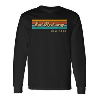 Vintage Sunset Stripes East Rockaway New York Long Sleeve T-Shirt | Mazezy
