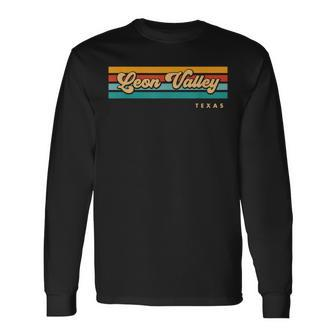 Vintage Sunset Stripes Leon Valley Texas Long Sleeve T-Shirt | Mazezy