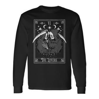 Vintage Tarot Card The Lovers Grim Reaper Occult Unholy Long Sleeve T-Shirt | Mazezy