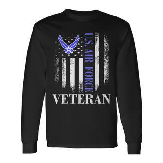 Vintage Us Air Force Veteran With American Flag Long Sleeve T-Shirt T-Shirt | Mazezy