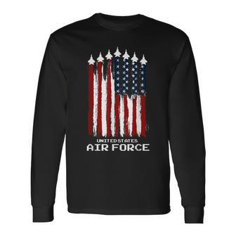 Vintage Us Air Force Veterans Usa American Flag 4Th Of July Long Sleeve - Seseable