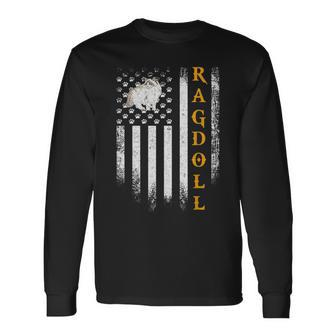 Vintage Usa American Flag Ragdoll Cat Kitties Lover Long Sleeve T-Shirt | Mazezy