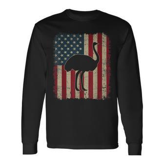 Vintage Usa Flag Ostrich Animals Lover Zookeeper Fathers Day Long Sleeve T-Shirt T-Shirt | Mazezy