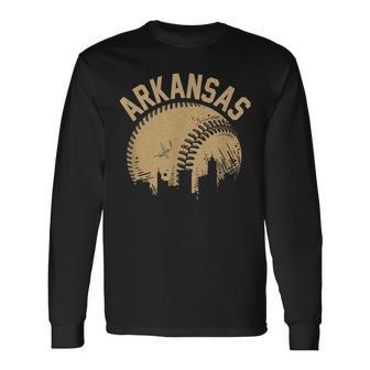 Vintage Usa State Fan Player Coach Arkansas Baseball Long Sleeve T-Shirt | Mazezy