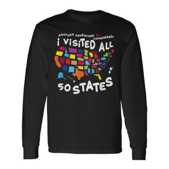 I Visited All 50 States Us Map Travel Challenge Long Sleeve T-Shirt - Seseable