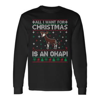 All I Want For Christmas Is An Okapi Ugly Xmas Sweater Long Sleeve T-Shirt | Mazezy