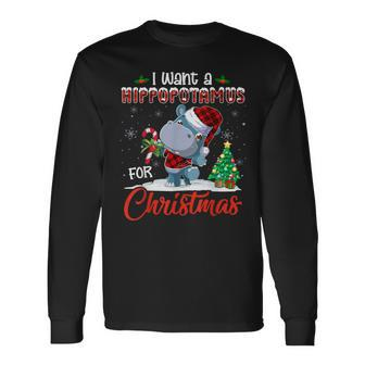 I Want A Hippopotamus For Christmas Hippo Candy Santa Long Sleeve T-Shirt | Mazezy