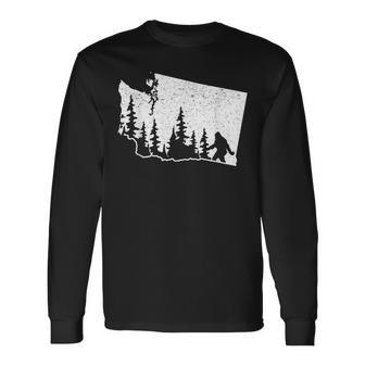 Washington Bigfoot Sasquatch & Trees Silhouette State Pride Long Sleeve T-Shirt T-Shirt | Mazezy