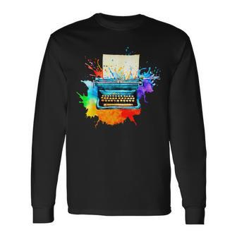 Watercolor Typewriter Writing For Writer Creative Retro Long Sleeve - Monsterry AU