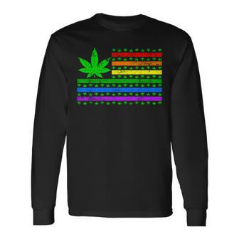 Weed Marijuana Cannabis Gay Lgbt Pride American Flag Trans Long Sleeve T-Shirt T-Shirt | Mazezy