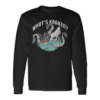 Whats Kraken Cephalod Meme Crackin Pun Long Sleeve T-Shirt | Mazezy