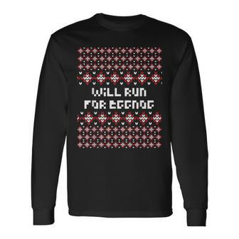 Will Run For Eggnog Ugly Christmas Sweater Running Long Sleeve T-Shirt - Monsterry AU