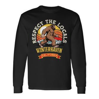 Winterhaven California Respect The Locals Retro Bigfoot Long Sleeve T-Shirt | Mazezy