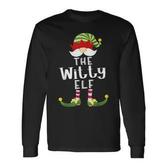 Witty Elf Group Christmas Pajama Party Long Sleeve T-Shirt - Monsterry
