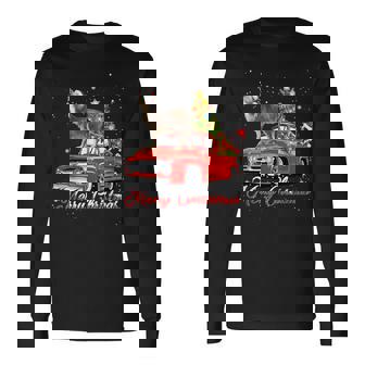 Wolf Christmas Wolf Dog Riding Red Truck Christmas Long Sleeve T-Shirt | Mazezy